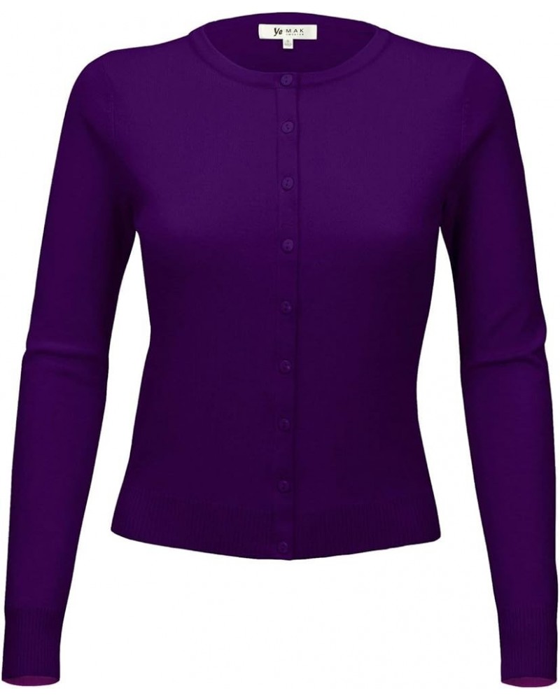 Women's Knit Cardigan Sweater – Long Sleeve Crewneck Basic Classic Casual Button Down Soft Lightweight Knitted Top Grape $10....