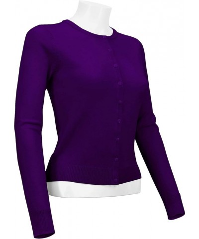 Women's Knit Cardigan Sweater – Long Sleeve Crewneck Basic Classic Casual Button Down Soft Lightweight Knitted Top Grape $10....