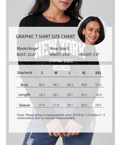 Women Graphic Long Sleeve T Shirts Oversized Letter Print Tees Casual Crewneck Tunic Tops New York Black $13.74 Tops