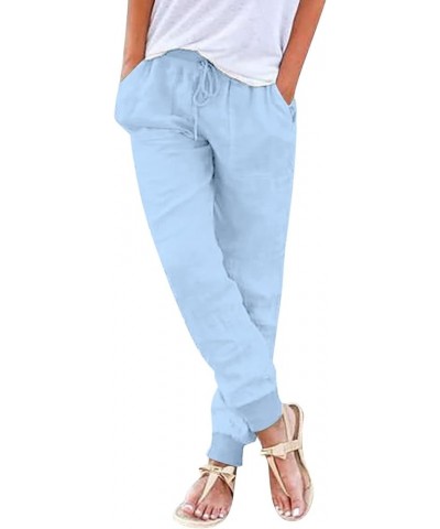 Womens Casual Pants Straight Leg Drawstring Elastic High Waist Loose Comfy Trousers with Pockets Comfy Capri Pants Klight Blu...