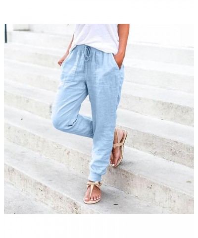 Womens Casual Pants Straight Leg Drawstring Elastic High Waist Loose Comfy Trousers with Pockets Comfy Capri Pants Klight Blu...