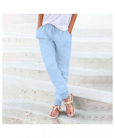 Womens Casual Pants Straight Leg Drawstring Elastic High Waist Loose Comfy Trousers with Pockets Comfy Capri Pants Klight Blu...