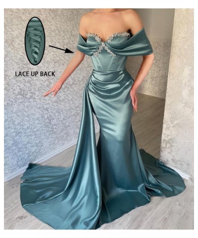 Off Shoulder Mermaid Prom Dresses for Women Sweetheart Satin Evening Gown Maxi Bodycon Party Dress Coral $43.99 Dresses