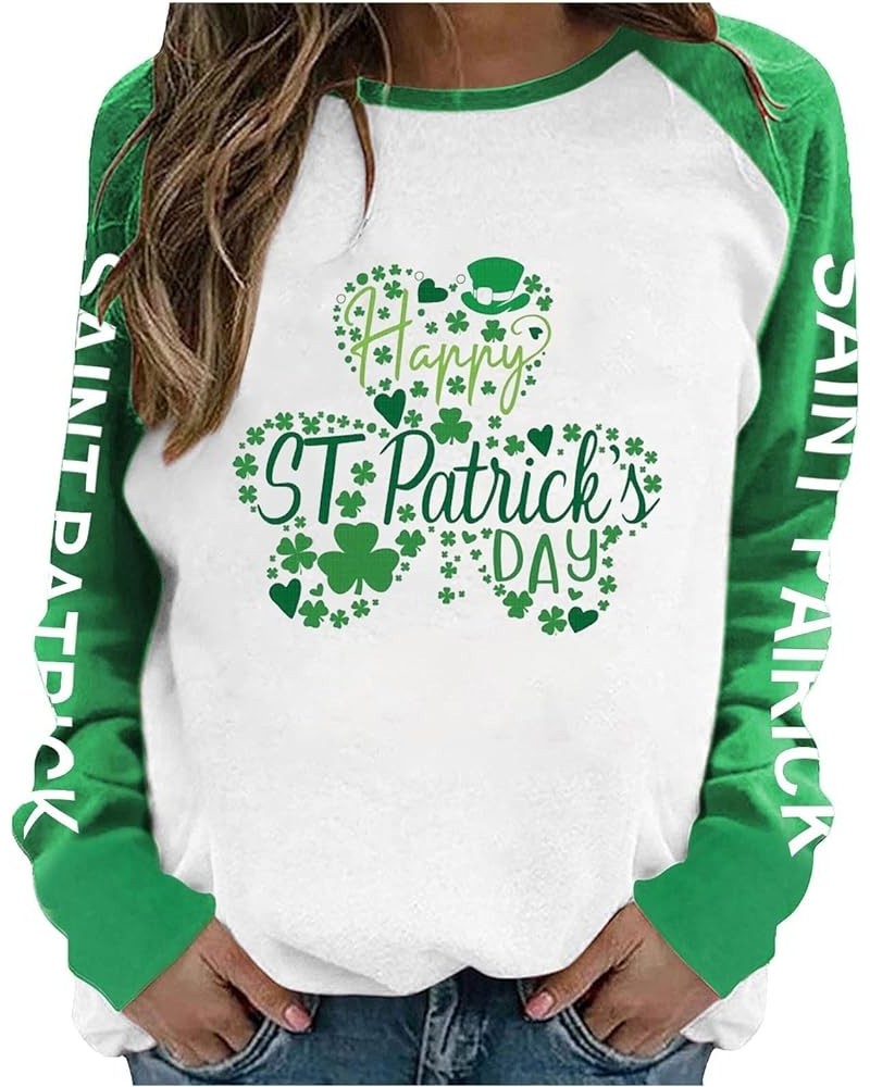 Women St. Patrick Day Sweatshirt Funny Letter Print Hoodies Long Sleeve Casual Shamrock Lucky Sweatshirts G22 Green $19.01 Ho...