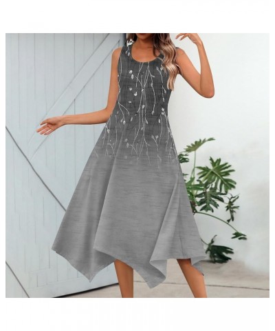 Summer Dresses for Women 2024 Trendy Boho Floral Print Crew Neck Sleeveless Sundresses Irregular Hem Midi Dress 03-dark Gray ...