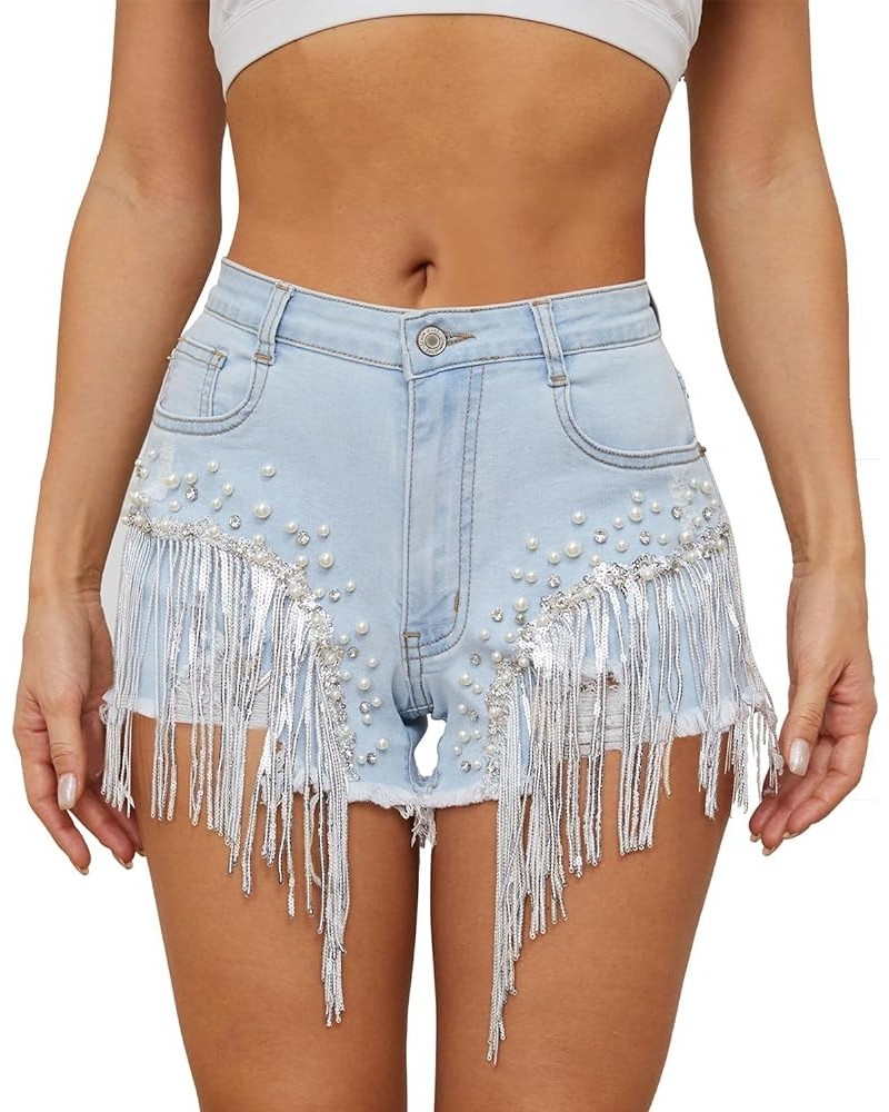 Women's High Waisted Denim Shorts Distressed Raw Edge Stretch Denim Jean Shorts N Blue $20.58 Shorts