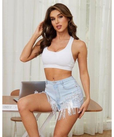 Women's High Waisted Denim Shorts Distressed Raw Edge Stretch Denim Jean Shorts N Blue $20.58 Shorts