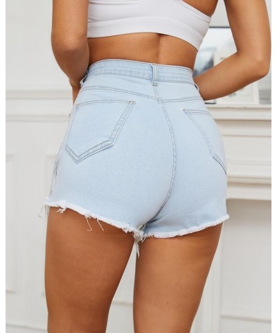 Women's High Waisted Denim Shorts Distressed Raw Edge Stretch Denim Jean Shorts N Blue $20.58 Shorts