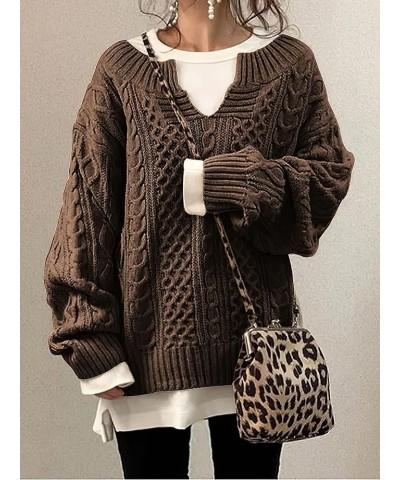 Womens V Neck Casual Long Sleeve Cable Knit Sweater Loose Fall Winter Sweaters for Women 2023 Khaki $20.89 Others