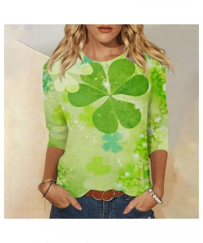 Going Out Tops for Women St Patricks Day Shirt Trendy 3/4 Length Sleeve Holiday T Shirts Ladies Tops and Blouses Casual 32-mi...