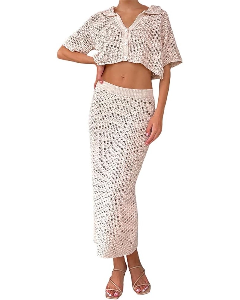 Women 2 Pieces Maxi Skirt Sets Cami Tie Crop Top with Bodycon Skirt Solid Lace Outfits Going Out Streetwear Apricot-a $9.50 S...