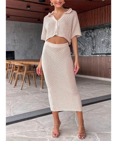 Women 2 Pieces Maxi Skirt Sets Cami Tie Crop Top with Bodycon Skirt Solid Lace Outfits Going Out Streetwear Apricot-a $9.50 S...