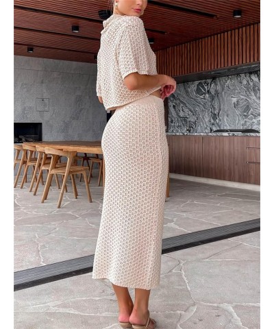 Women 2 Pieces Maxi Skirt Sets Cami Tie Crop Top with Bodycon Skirt Solid Lace Outfits Going Out Streetwear Apricot-a $9.50 S...