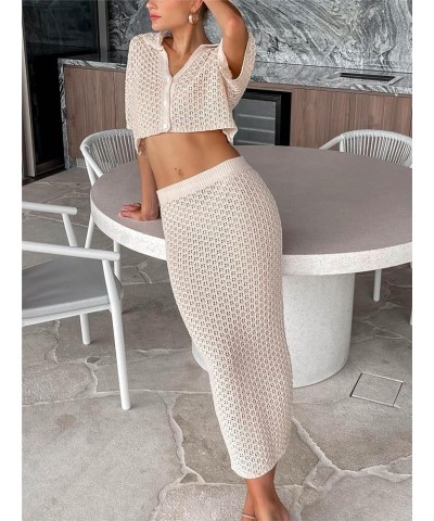 Women 2 Pieces Maxi Skirt Sets Cami Tie Crop Top with Bodycon Skirt Solid Lace Outfits Going Out Streetwear Apricot-a $9.50 S...