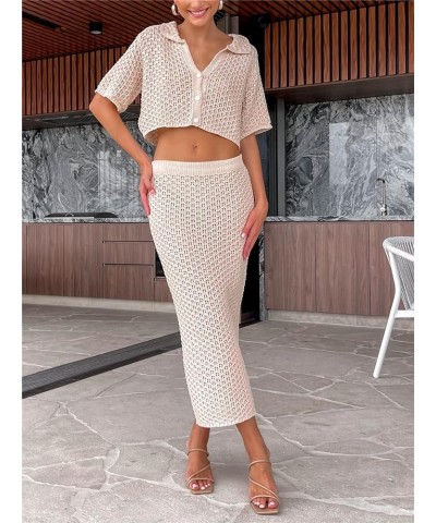 Women 2 Pieces Maxi Skirt Sets Cami Tie Crop Top with Bodycon Skirt Solid Lace Outfits Going Out Streetwear Apricot-a $9.50 S...