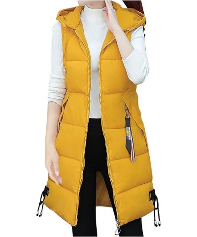 Long puffer Vest for Women Sleeveless Quilted Vest Winter Warm Hooded Outwear Long Vest Loose Quilted Down Jacket F-yellow $9...