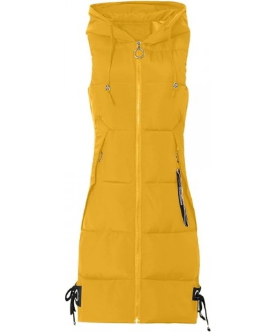 Long puffer Vest for Women Sleeveless Quilted Vest Winter Warm Hooded Outwear Long Vest Loose Quilted Down Jacket F-yellow $9...