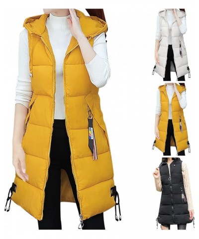 Long puffer Vest for Women Sleeveless Quilted Vest Winter Warm Hooded Outwear Long Vest Loose Quilted Down Jacket F-yellow $9...