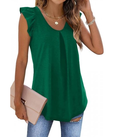 Womens Tank Tops Loose Fit Summer Tops Ruffle Sleeveless Blouses Shirts Pleated Dark Green $11.79 Tanks