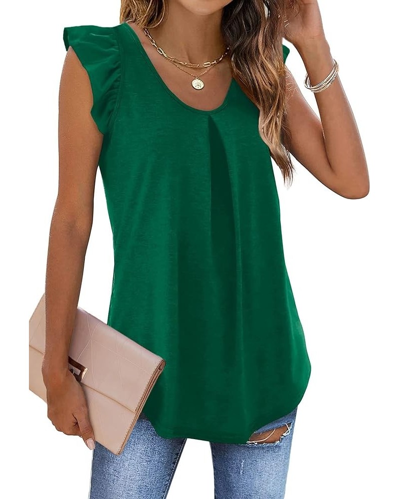 Womens Tank Tops Loose Fit Summer Tops Ruffle Sleeveless Blouses Shirts Pleated Dark Green $11.79 Tanks