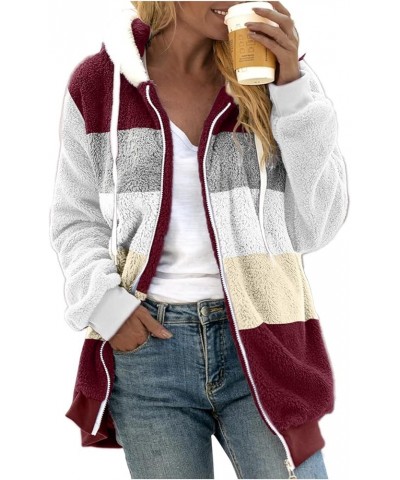 Women Zip Up Hoodies Fuzzy Fleece Jackets Warm Fall Clothes Shaggy Faux Fur Sherpa Sweatshirt Coats Outwear 2758-apinfx-wine-...