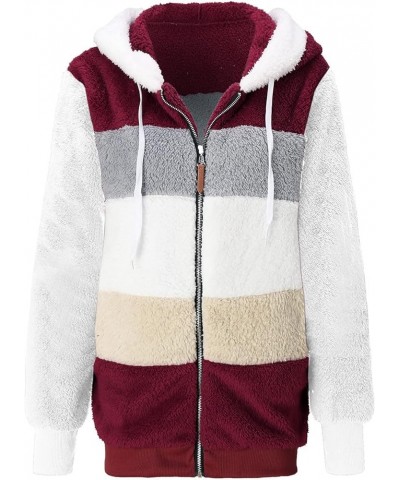 Women Zip Up Hoodies Fuzzy Fleece Jackets Warm Fall Clothes Shaggy Faux Fur Sherpa Sweatshirt Coats Outwear 2758-apinfx-wine-...