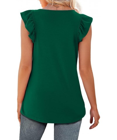 Womens Tank Tops Loose Fit Summer Tops Ruffle Sleeveless Blouses Shirts Pleated Dark Green $11.79 Tanks