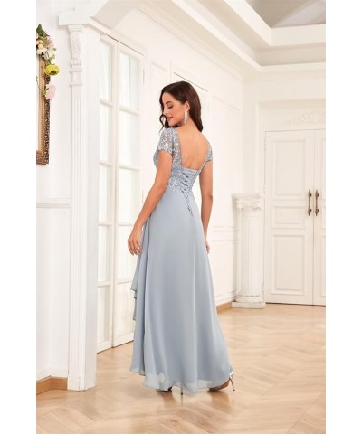 Mother of The Bride Dresses for Wedding Short Sleeve Lace Chiffon Ruched Formal Evening Dress Dusty Blue $36.00 Dresses