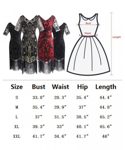 Women 1920s Gatsby Vintage Sequin Flapper Fringe Party Plus Dress With 20s Accessories Set Black Silver $18.35 Dresses