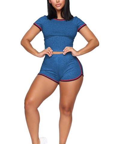 Womens Two Piece Outfits Bodycon Tracksuit Sweatsuits Jogger Biker Workout Lounge Pajamas Shorts Pant Sets Blue Black Red $11...