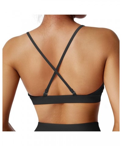 Women Workout Sports Bras Criss Cross Padded Support Yoga Bra Fitness Crop Tank Tops Ribbed Black-4 $11.79 Lingerie