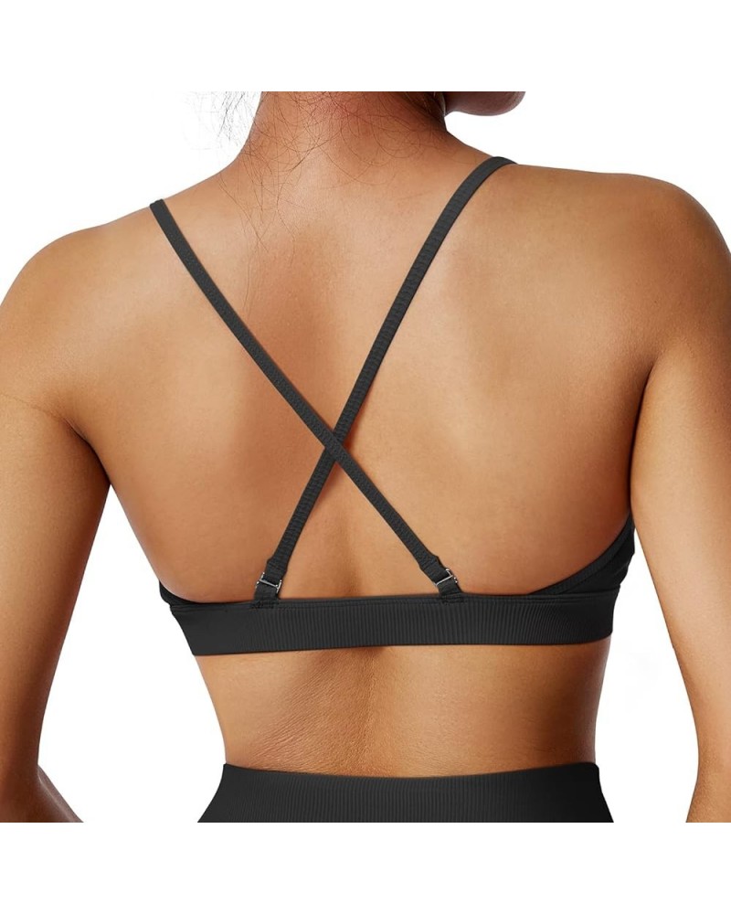 Women Workout Sports Bras Criss Cross Padded Support Yoga Bra Fitness Crop Tank Tops Ribbed Black-4 $11.79 Lingerie