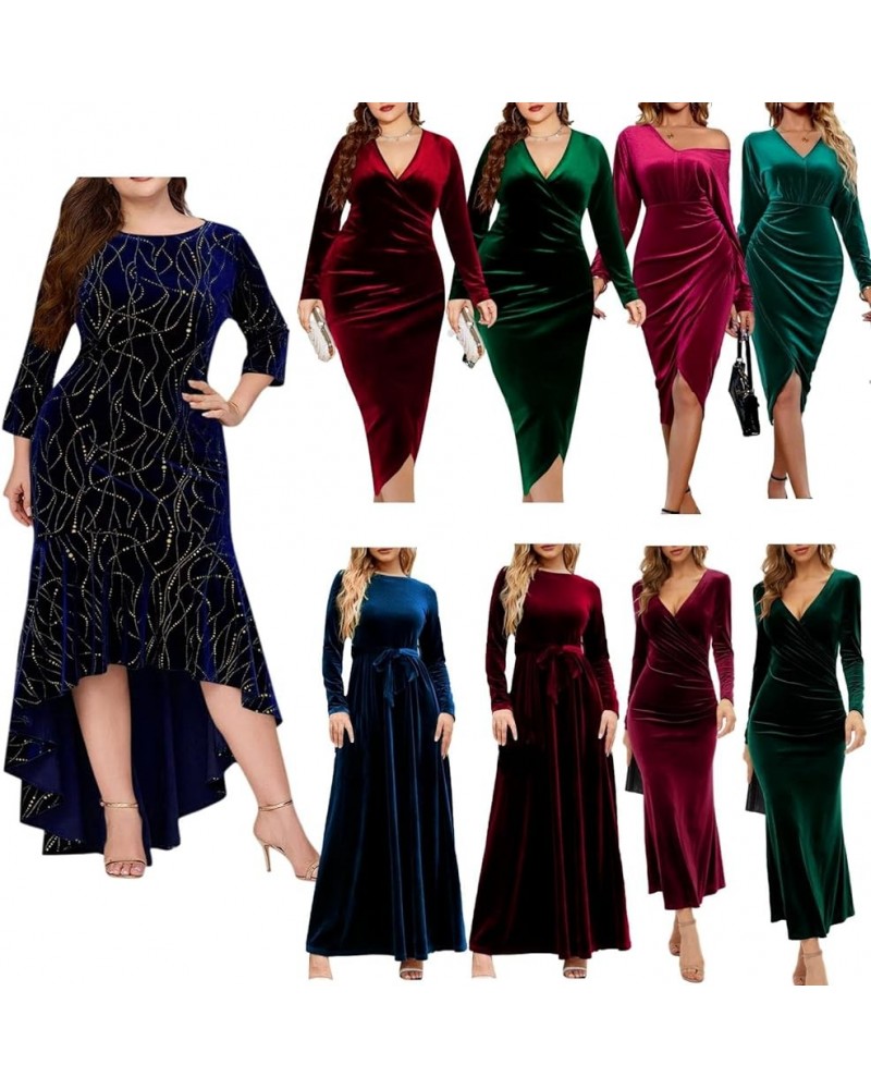 Winter Dresses for Women 2024 Formal,Women's Fashion Evening Party Sparkly Elegant Velvet Dresses 3-blue $16.58 Dresses