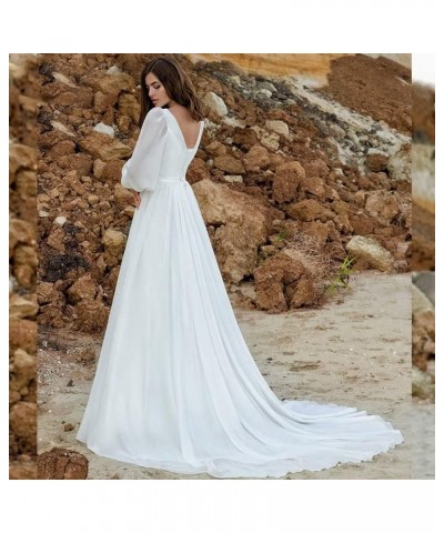 Long Sleeve Lace Wedding Dresses for Bride Satin Ball Gowns Simple V Neck Bridal Gowns for Women O-white $47.70 Dresses