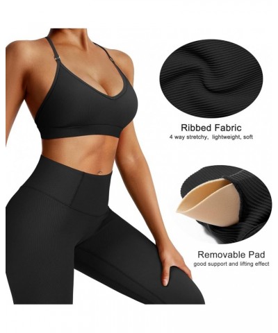 Women Workout Sports Bras Criss Cross Padded Support Yoga Bra Fitness Crop Tank Tops Ribbed Black-4 $11.79 Lingerie