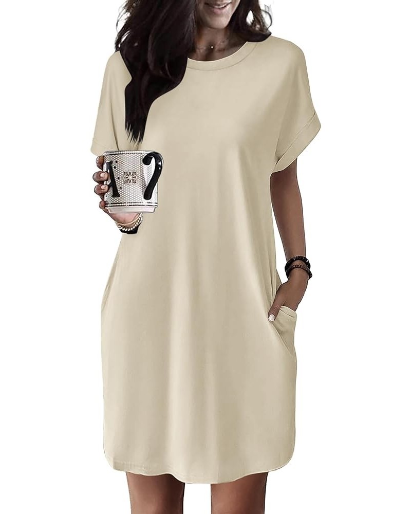 Womens Super Soft T Shirt Dress Short Sleeve Casual Summer Tunic Dresses Loose Baggy House Dress Solid Beige $15.65 Dresses