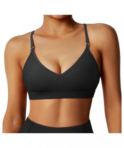 Women Workout Sports Bras Criss Cross Padded Support Yoga Bra Fitness Crop Tank Tops Ribbed Black-4 $11.79 Lingerie