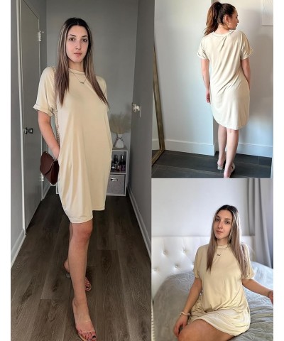 Womens Super Soft T Shirt Dress Short Sleeve Casual Summer Tunic Dresses Loose Baggy House Dress Solid Beige $15.65 Dresses