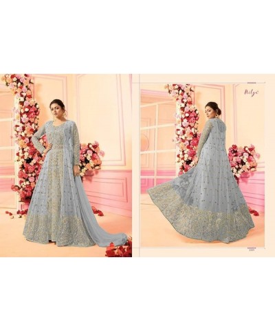 Indian/Pakistani Bollywood Party Wear Long Anarkali Gown for Womens LT NNew Sky Blue $40.85 Dresses