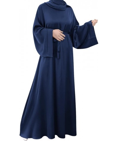 Women's Muslim Robes Satin Loose Muslim Dress Turkey Islamic Middle East Dubai Max Kaftan Full Length Dress Navy $14.62 Robes