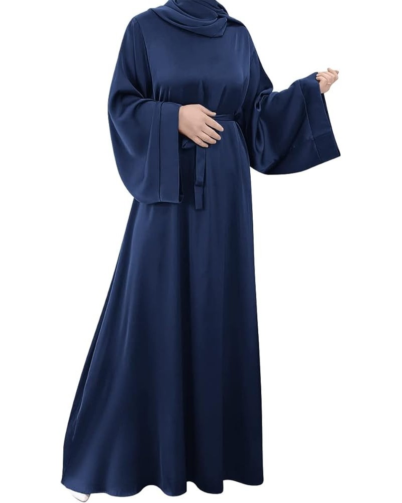 Women's Muslim Robes Satin Loose Muslim Dress Turkey Islamic Middle East Dubai Max Kaftan Full Length Dress Navy $14.62 Robes