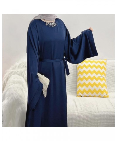 Women's Muslim Robes Satin Loose Muslim Dress Turkey Islamic Middle East Dubai Max Kaftan Full Length Dress Navy $14.62 Robes