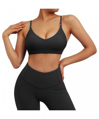 Women Workout Sports Bras Criss Cross Padded Support Yoga Bra Fitness Crop Tank Tops Ribbed Black-4 $11.79 Lingerie