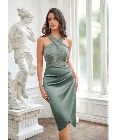 Women's Cocktail Dress Semi Formal Wedding Guest Lace Satin Halter Dresses for Evening Party Light Green $17.42 Dresses