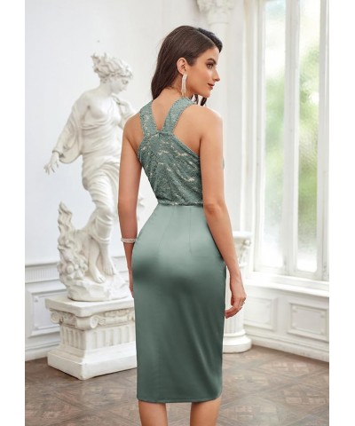 Women's Cocktail Dress Semi Formal Wedding Guest Lace Satin Halter Dresses for Evening Party Light Green $17.42 Dresses