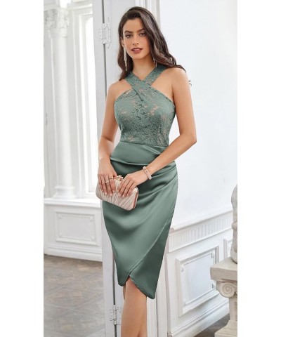 Women's Cocktail Dress Semi Formal Wedding Guest Lace Satin Halter Dresses for Evening Party Light Green $17.42 Dresses