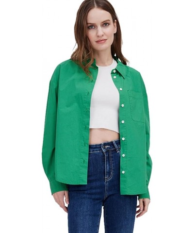 Womens Button Down Shirts, Casual V-Neck Long Sleeve Blouses, Loose Fit Collared Dressy Shirt Tops for Work Formal Green $23....