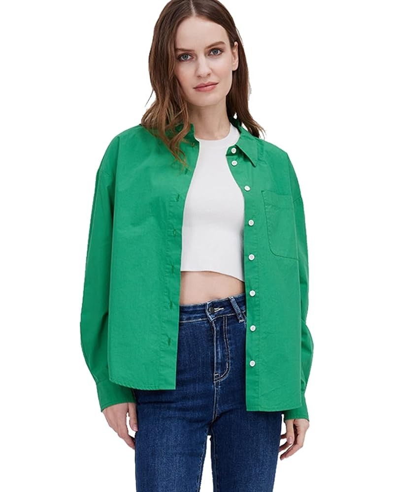 Womens Button Down Shirts, Casual V-Neck Long Sleeve Blouses, Loose Fit Collared Dressy Shirt Tops for Work Formal Green $23....