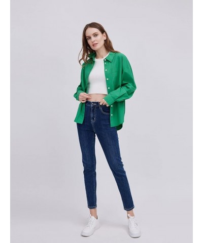 Womens Button Down Shirts, Casual V-Neck Long Sleeve Blouses, Loose Fit Collared Dressy Shirt Tops for Work Formal Green $23....