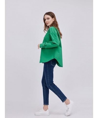 Womens Button Down Shirts, Casual V-Neck Long Sleeve Blouses, Loose Fit Collared Dressy Shirt Tops for Work Formal Green $23....